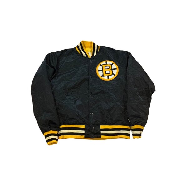 Vintage 1980's Starter Boston Bruins NHL Hockey Satin Jacket Black Men's Medium - Picture 1 of 7